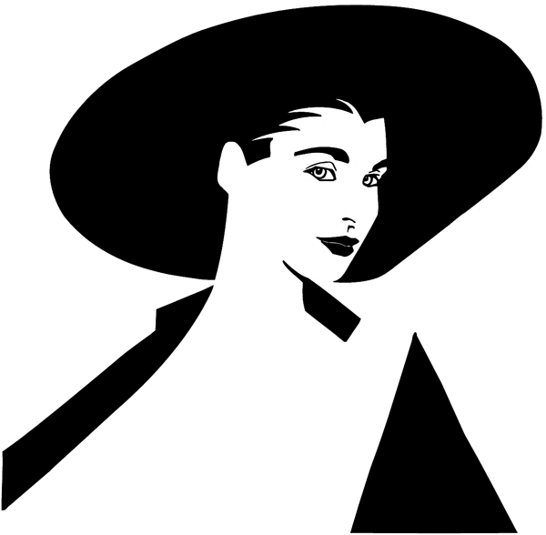 Lady with wide brim hat vinyl sticker. Customize on line.  Hats 049-0063